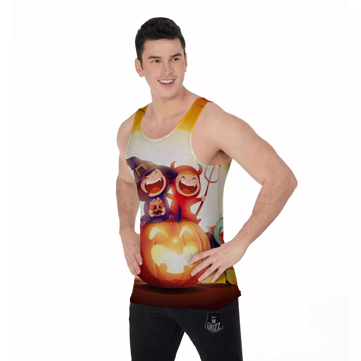 Moonlight Halloween Print Men's Tank Top-grizzshop
