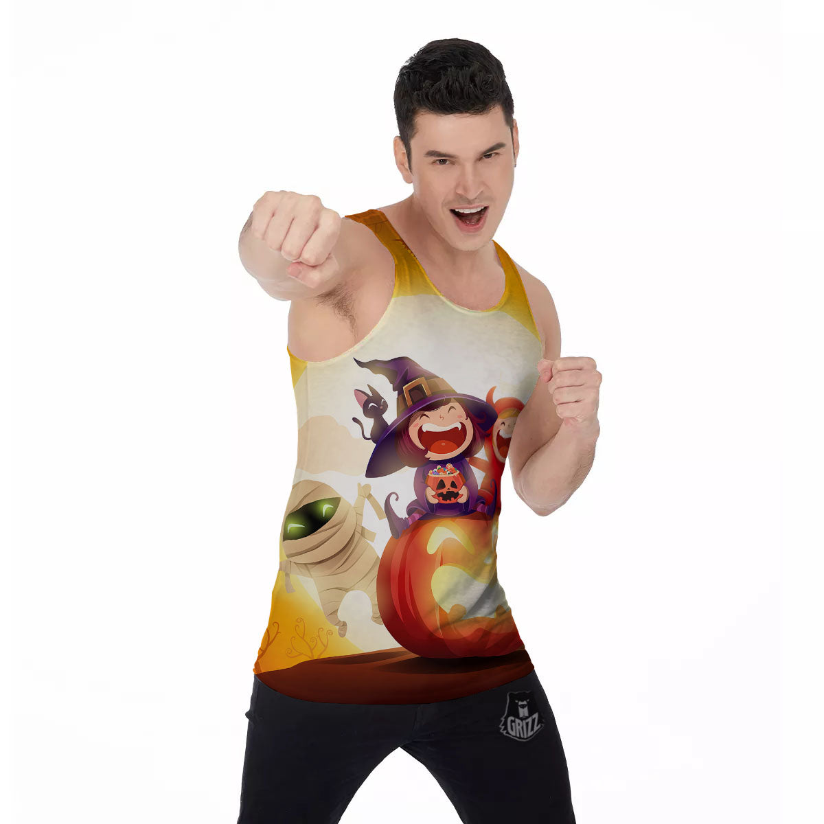 Moonlight Halloween Print Men's Tank Top-grizzshop