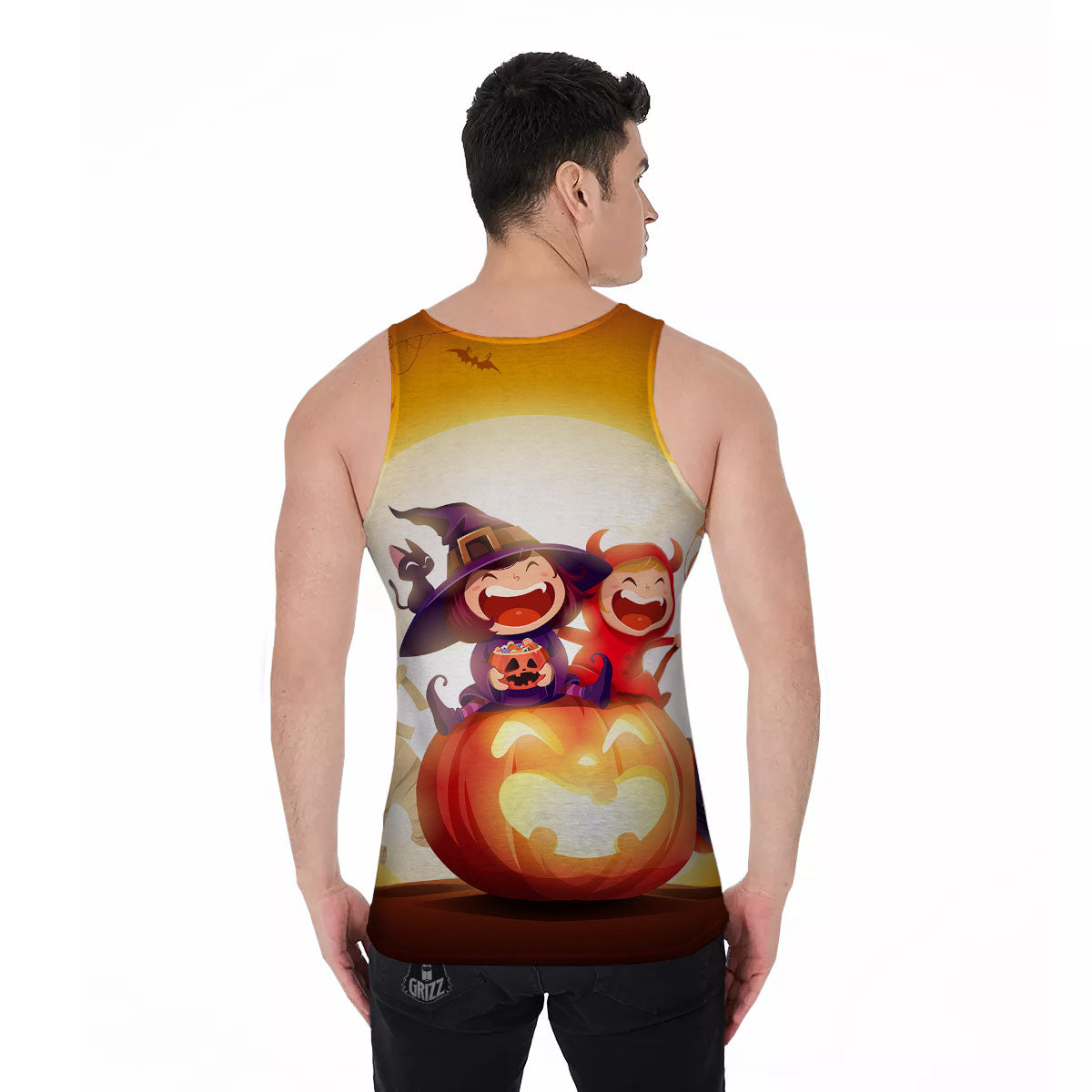 Moonlight Halloween Print Men's Tank Top-grizzshop