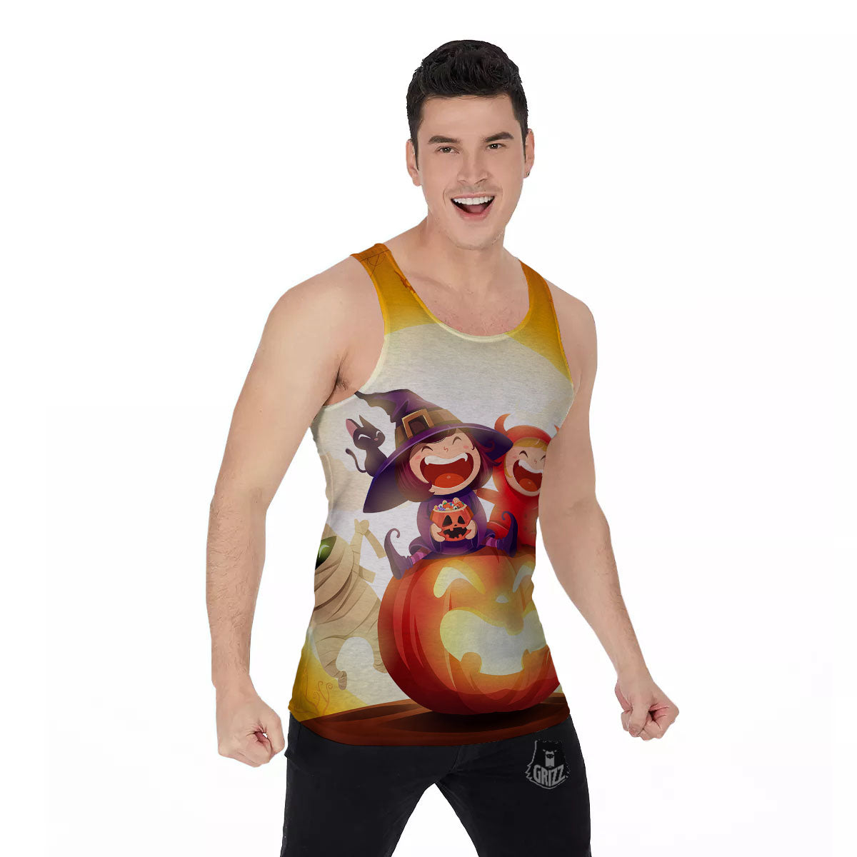 Moonlight Halloween Print Men's Tank Top-grizzshop