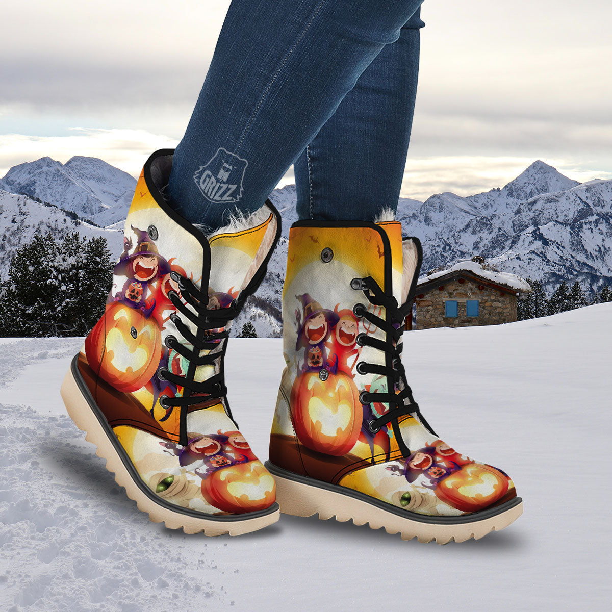 Moonlight Halloween Print Snow Boots-grizzshop