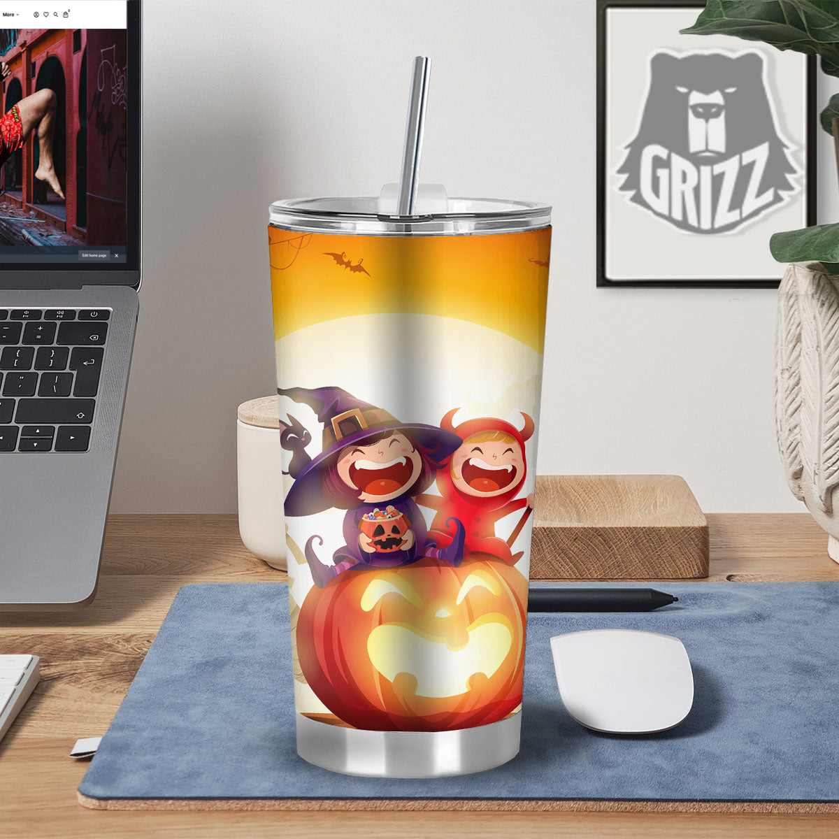 Moonlight Halloween Print Tumbler-grizzshop