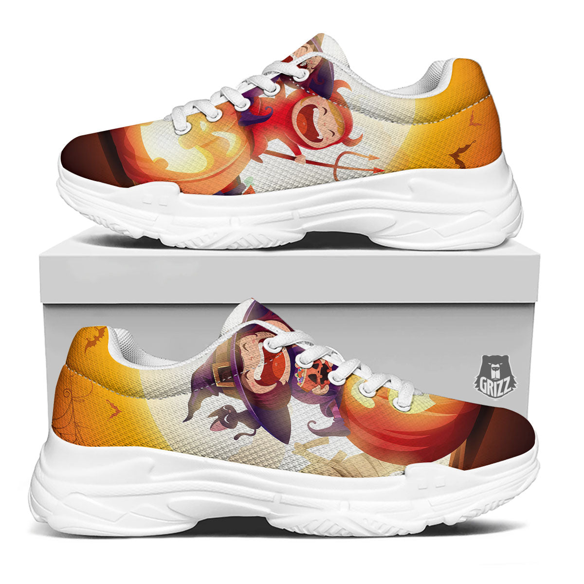 Moonlight Halloween Print White Chunky Shoes-grizzshop