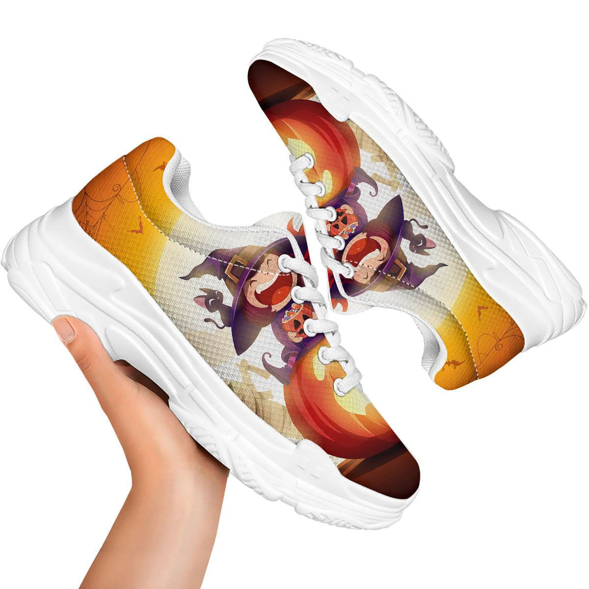 Moonlight Halloween Print White Chunky Shoes-grizzshop
