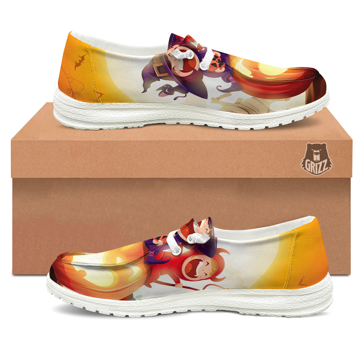 Moonlight Halloween Print White Loafers-grizzshop