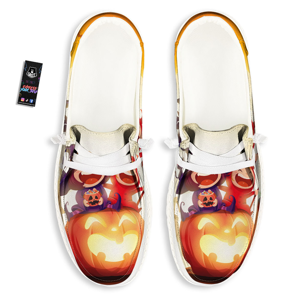 Moonlight Halloween Print White Loafers-grizzshop