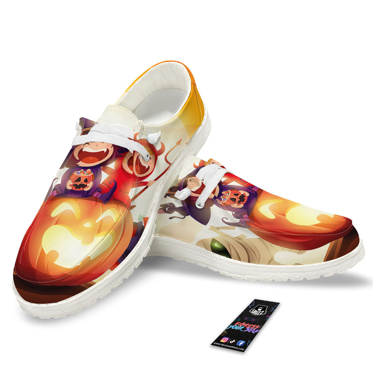 Moonlight Halloween Print White Loafers-grizzshop