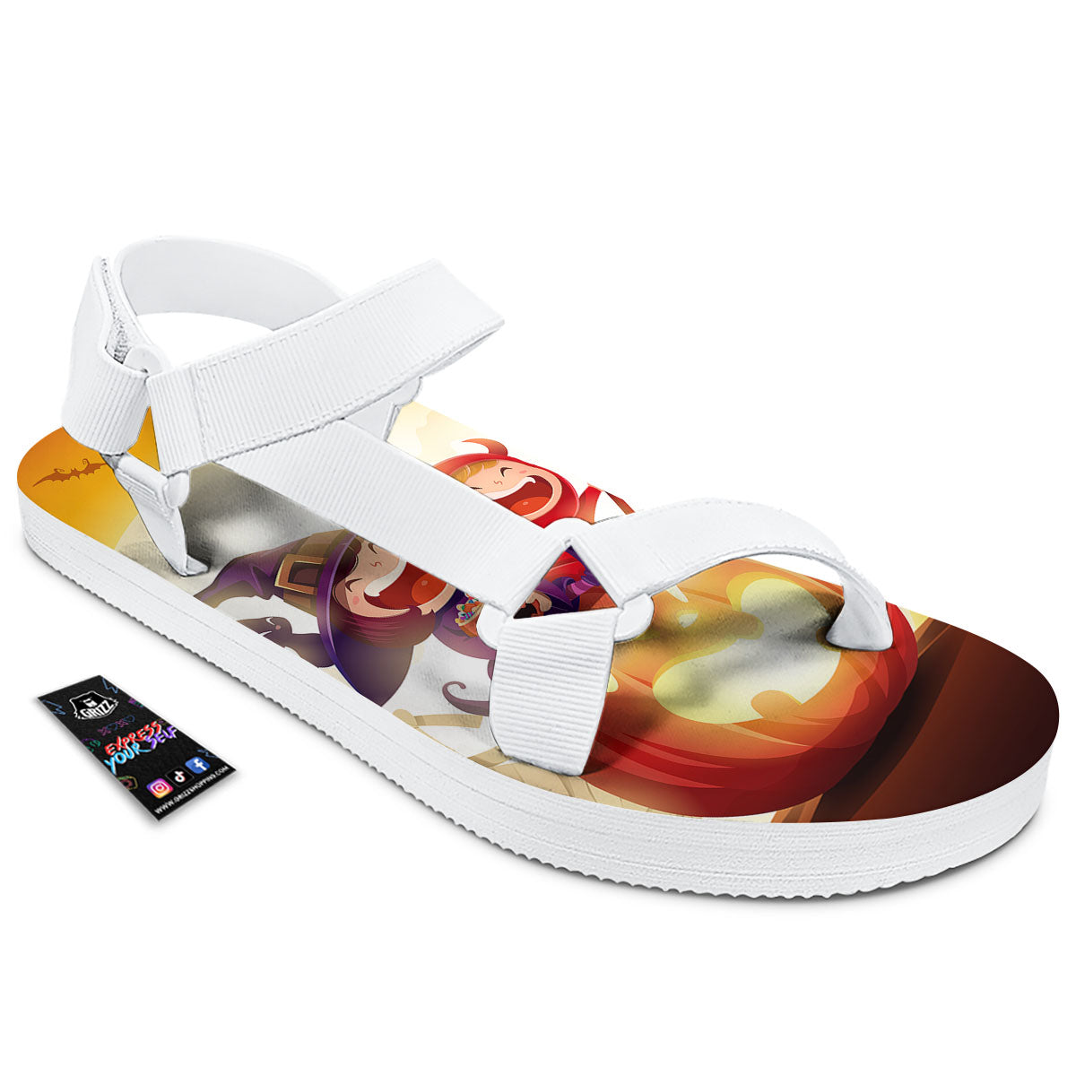Moonlight Halloween Print White Open Toe Sandals-grizzshop