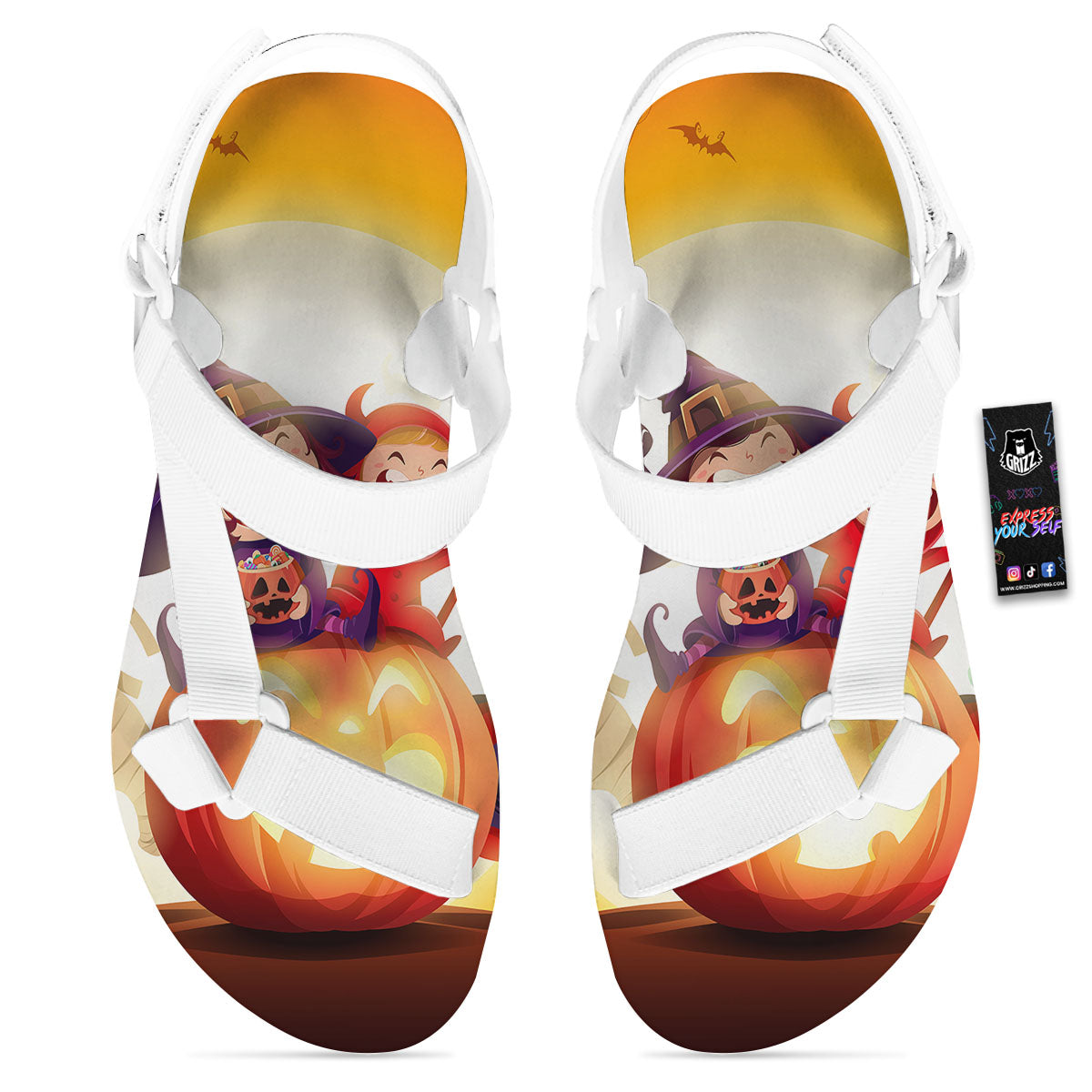 Moonlight Halloween Print White Open Toe Sandals-grizzshop