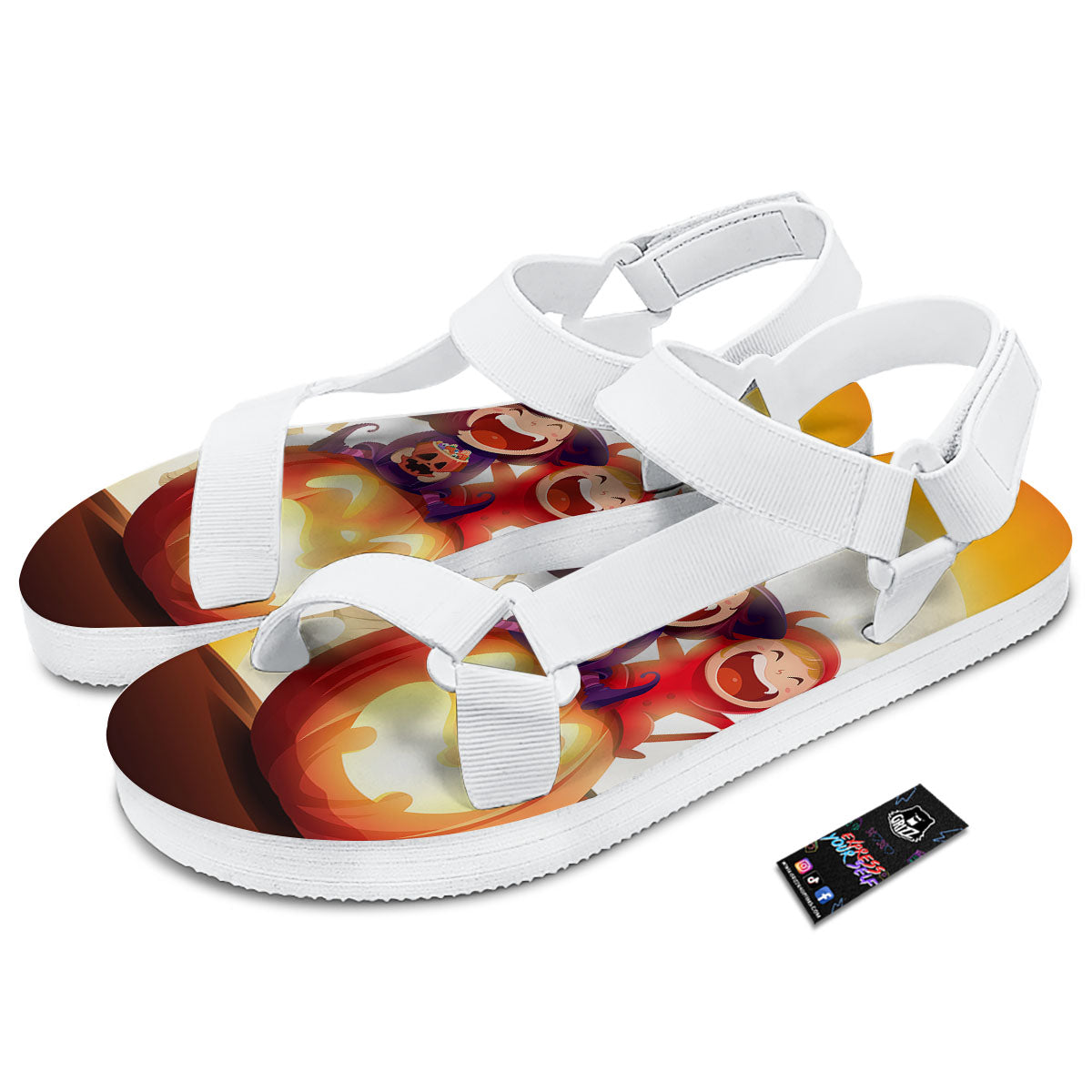 Moonlight Halloween Print White Open Toe Sandals-grizzshop