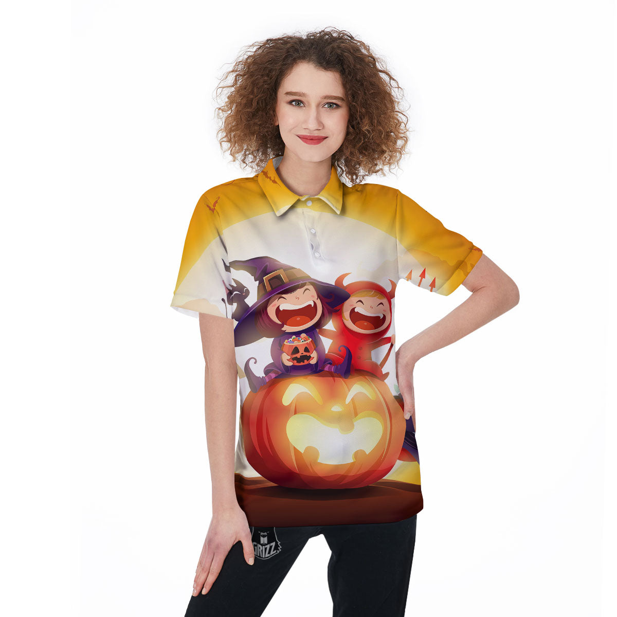 Moonlight Halloween Print Women's Golf Shirts-grizzshop