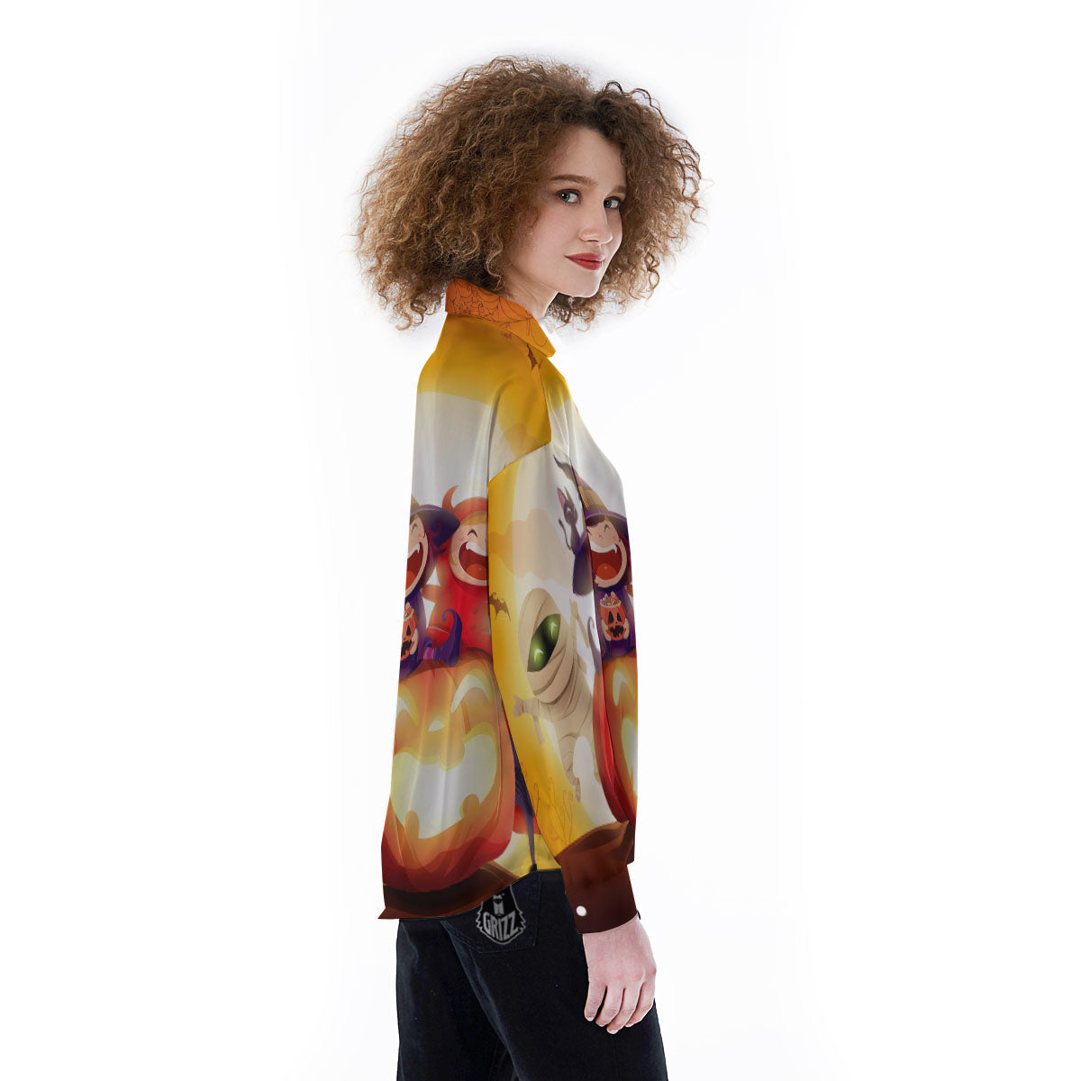 Moonlight Halloween Print Women's Long Sleeve Shirts-grizzshop