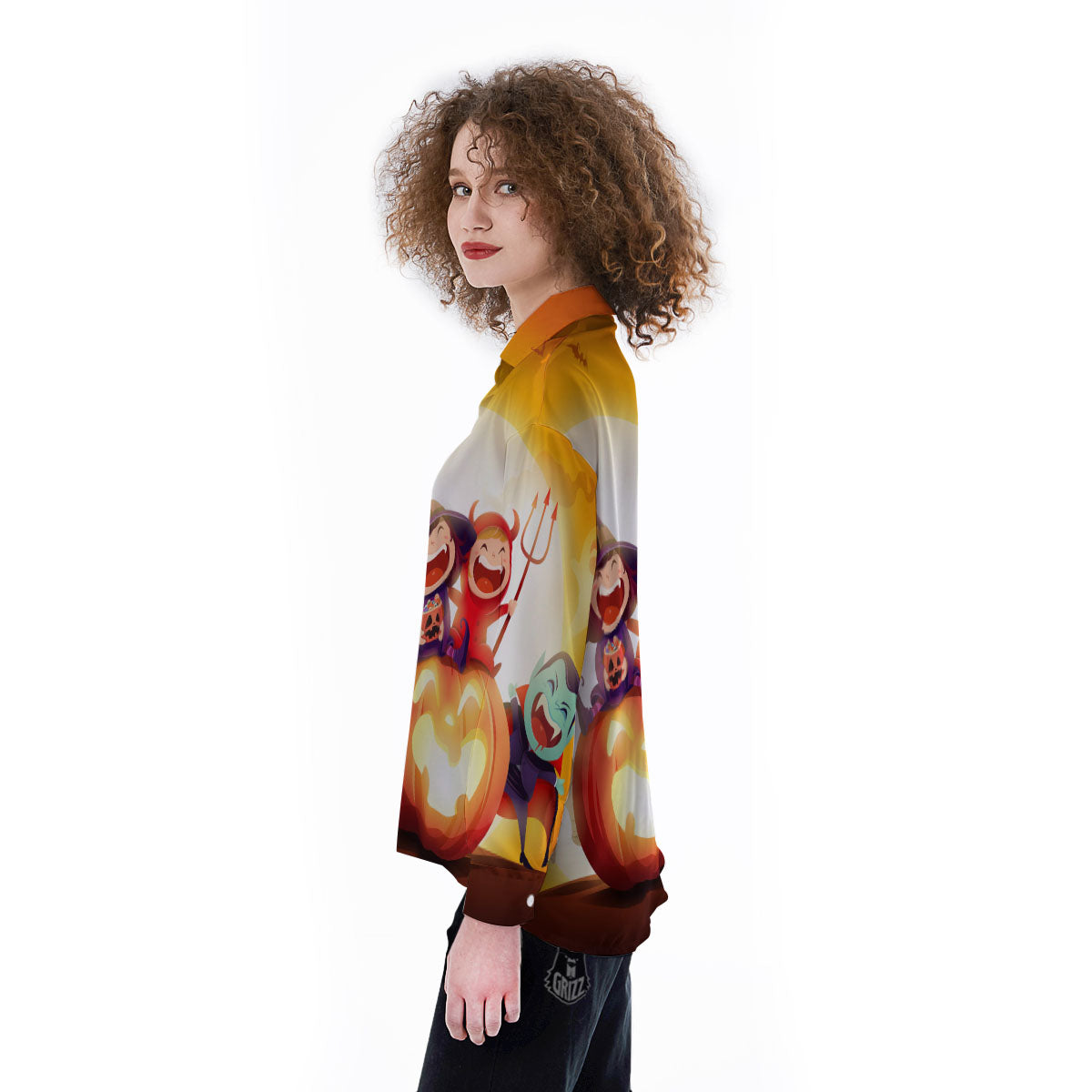 Moonlight Halloween Print Women's Long Sleeve Shirts-grizzshop