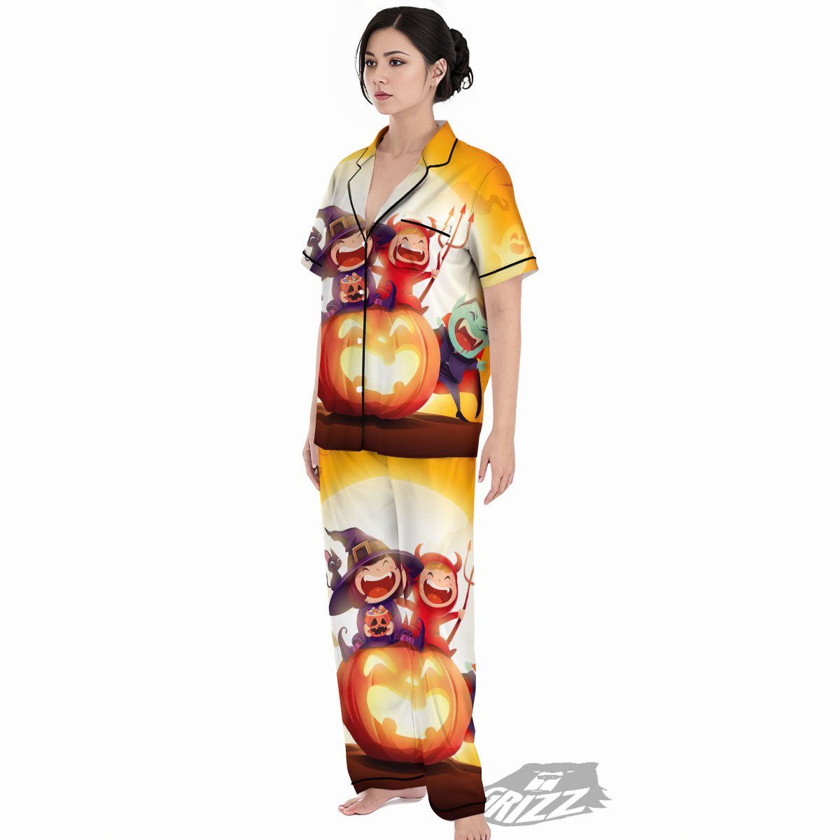 Moonlight Halloween Print Women's Pajamas Set-grizzshop
