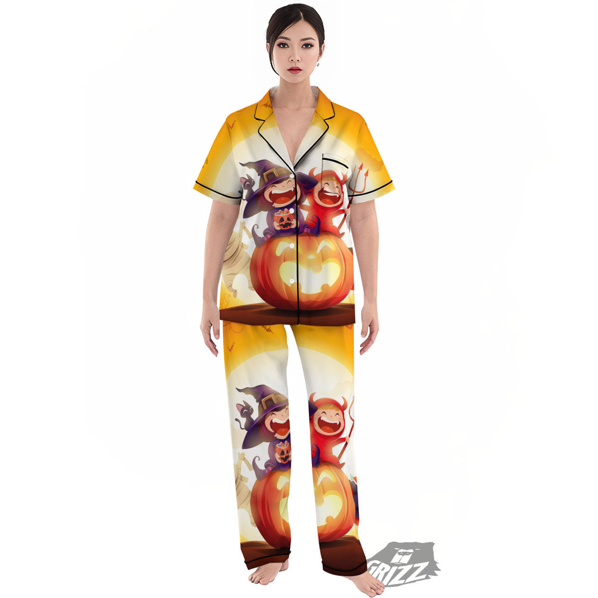 Moonlight Halloween Print Women's Pajamas Set-grizzshop