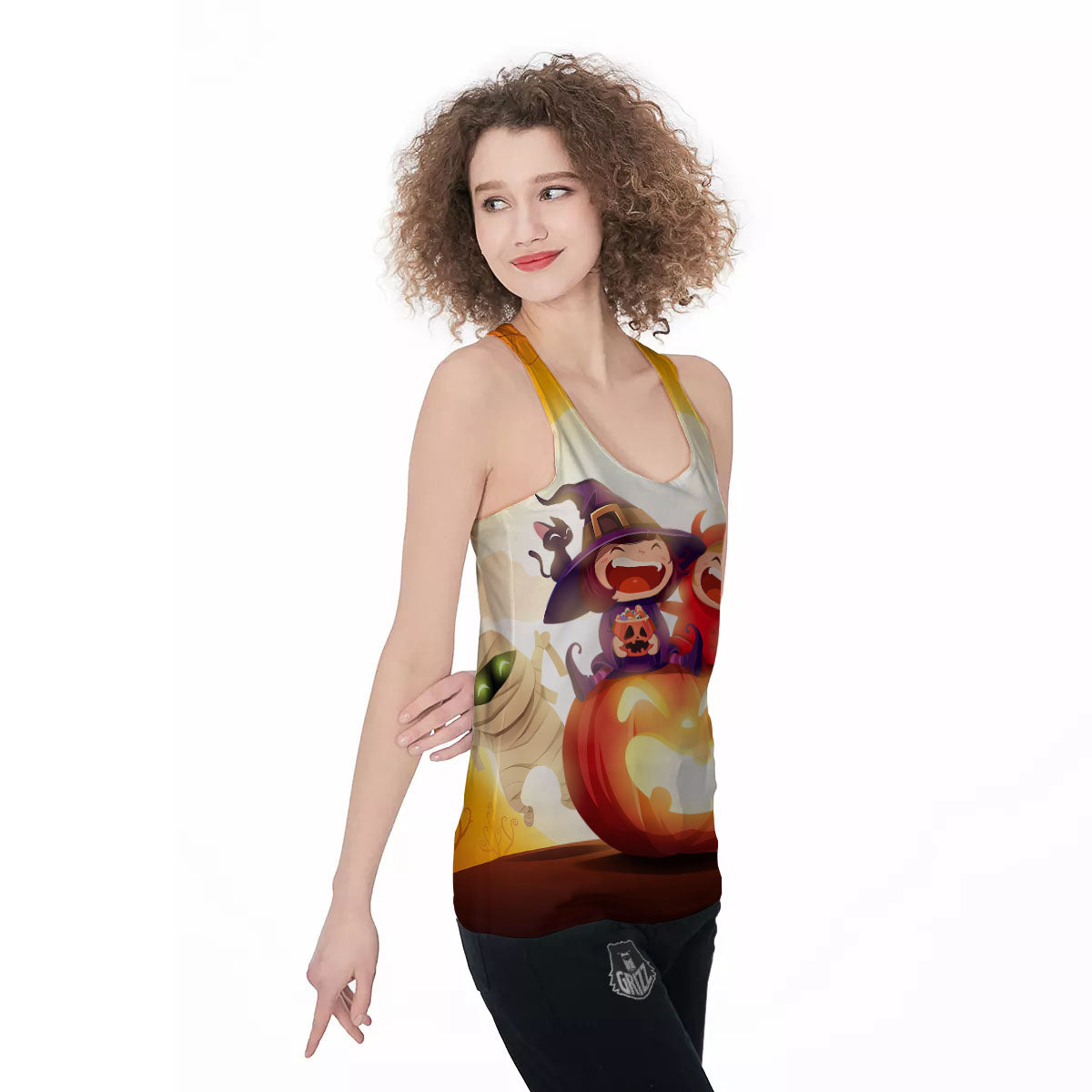 Moonlight Halloween Print Women's Racerback Tank Top-grizzshop