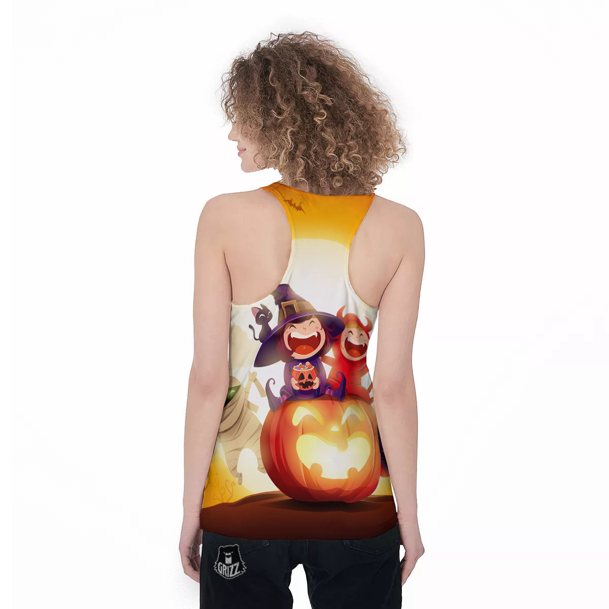 Moonlight Halloween Print Women's Racerback Tank Top-grizzshop