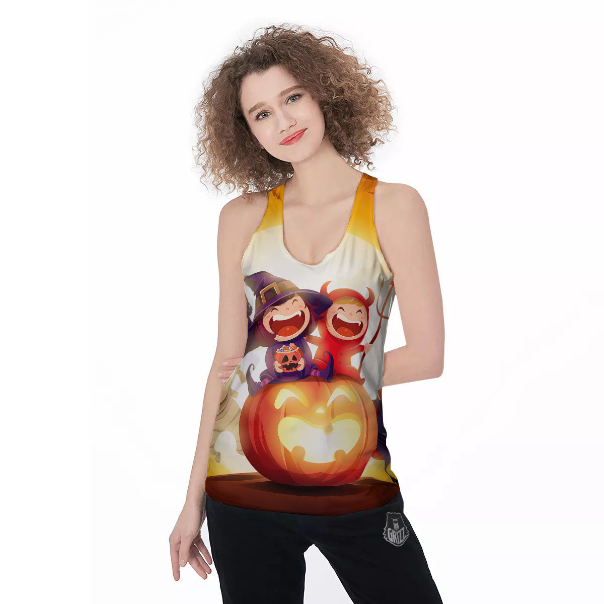 Moonlight Halloween Print Women's Racerback Tank Top-grizzshop