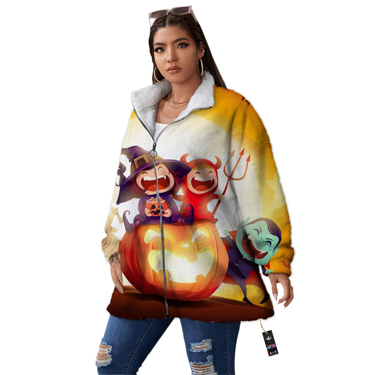 Moonlight Halloween Print Women's Sherpa Jacket-grizzshop