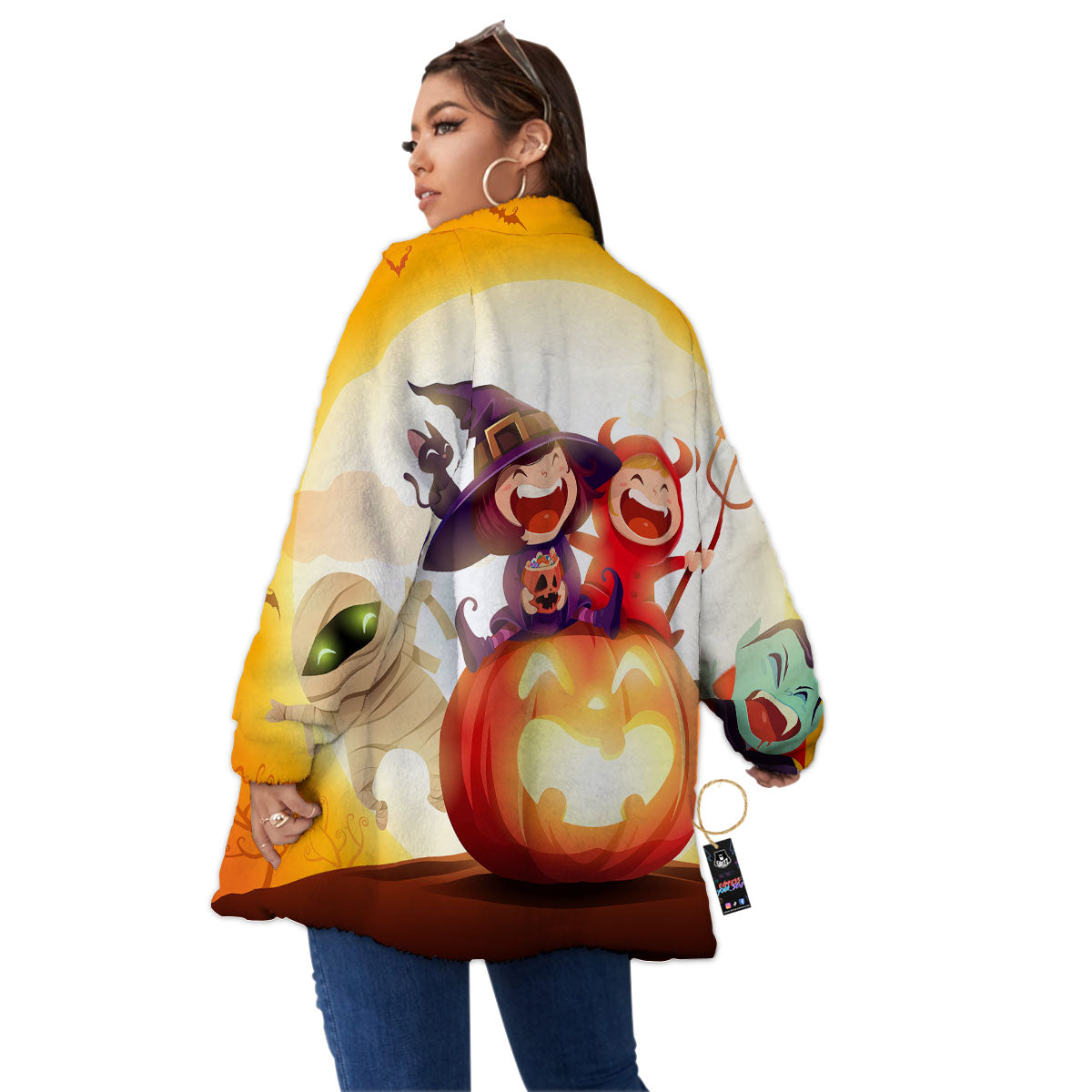 Moonlight Halloween Print Women's Sherpa Jacket-grizzshop