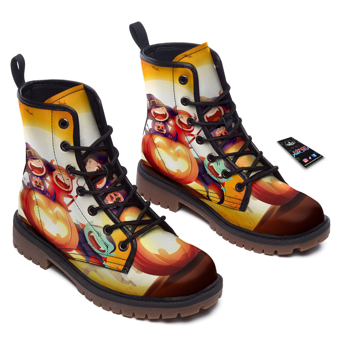 Moonlight Halloween Print Work Boots-grizzshop