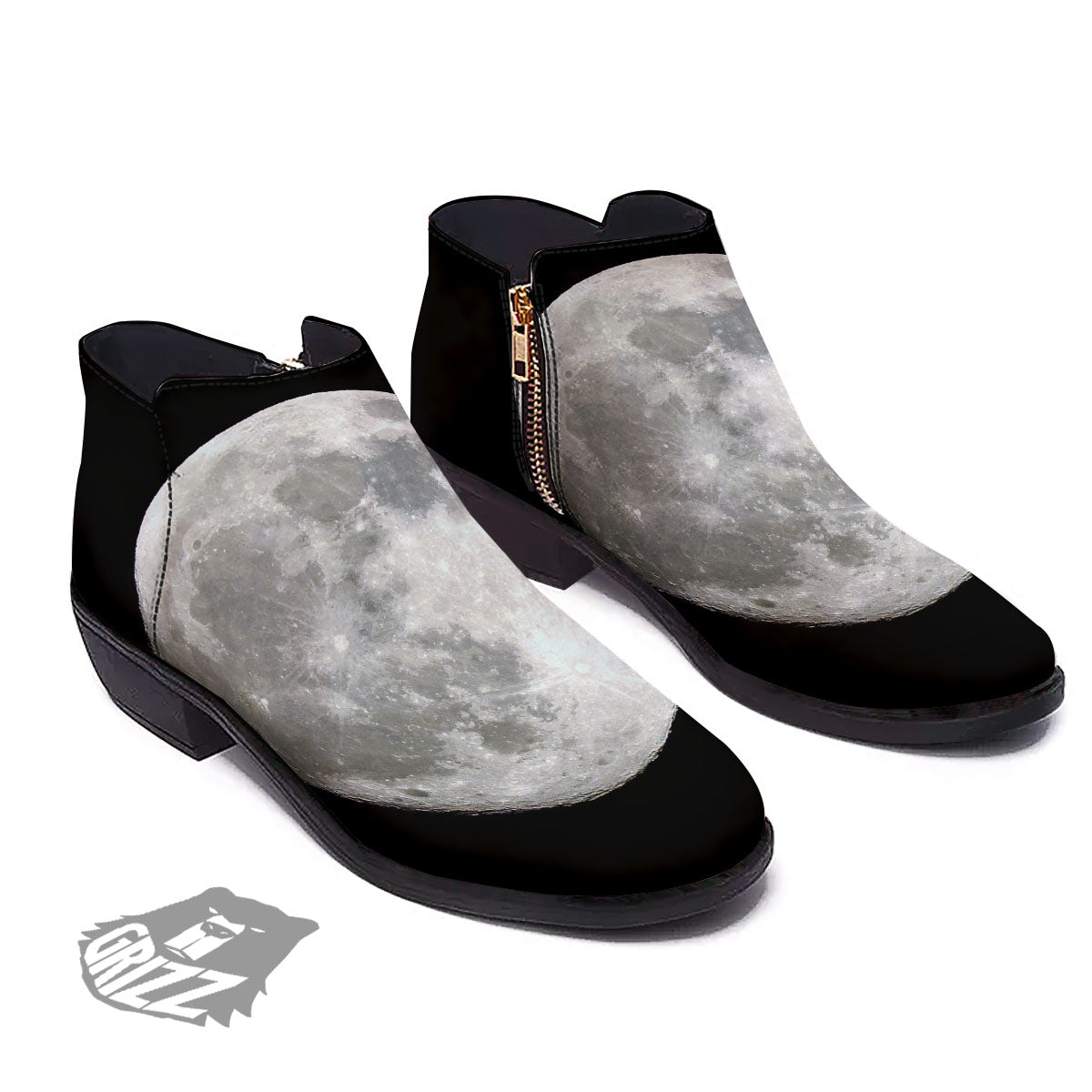 Moonlight White And Black Print Ankle Boots-grizzshop