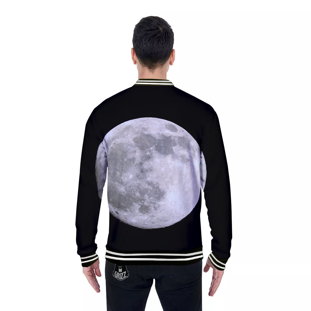 Moonlight White And Black Print Baseball Jacket-grizzshop