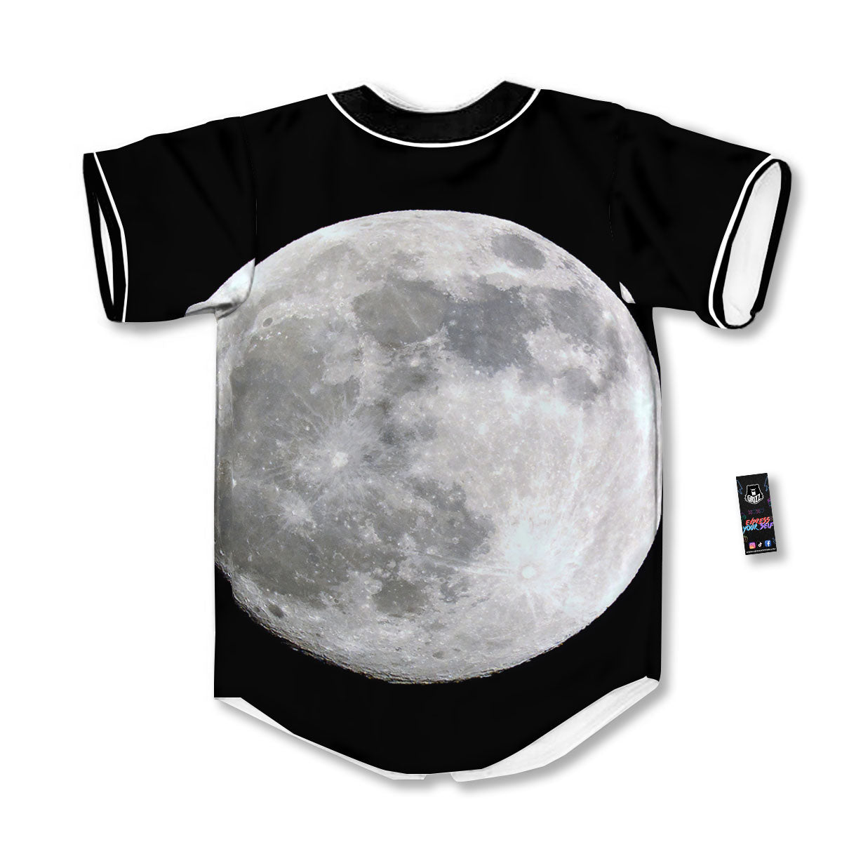 Moonlight White And Black Print Baseball Jersey-grizzshop