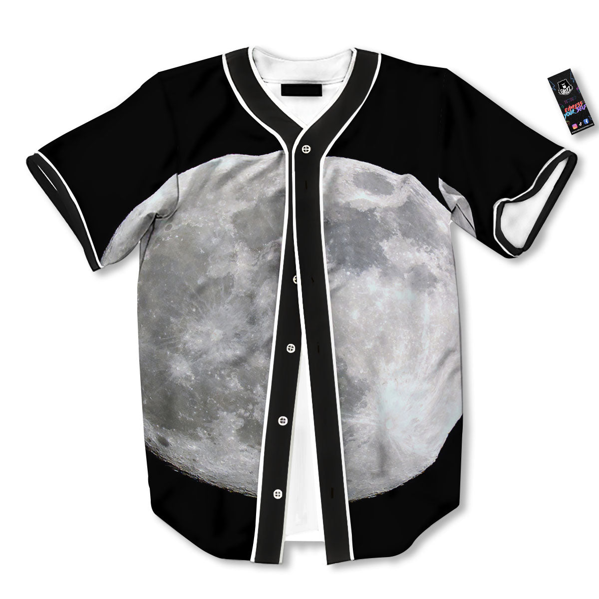 Moonlight White And Black Print Baseball Jersey-grizzshop