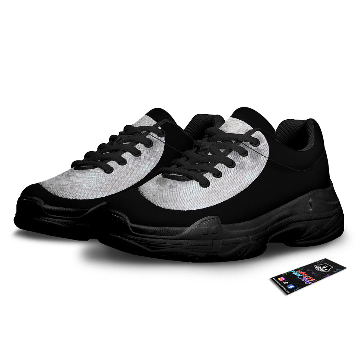 Moonlight White And Black Print Black Chunky Shoes-grizzshop