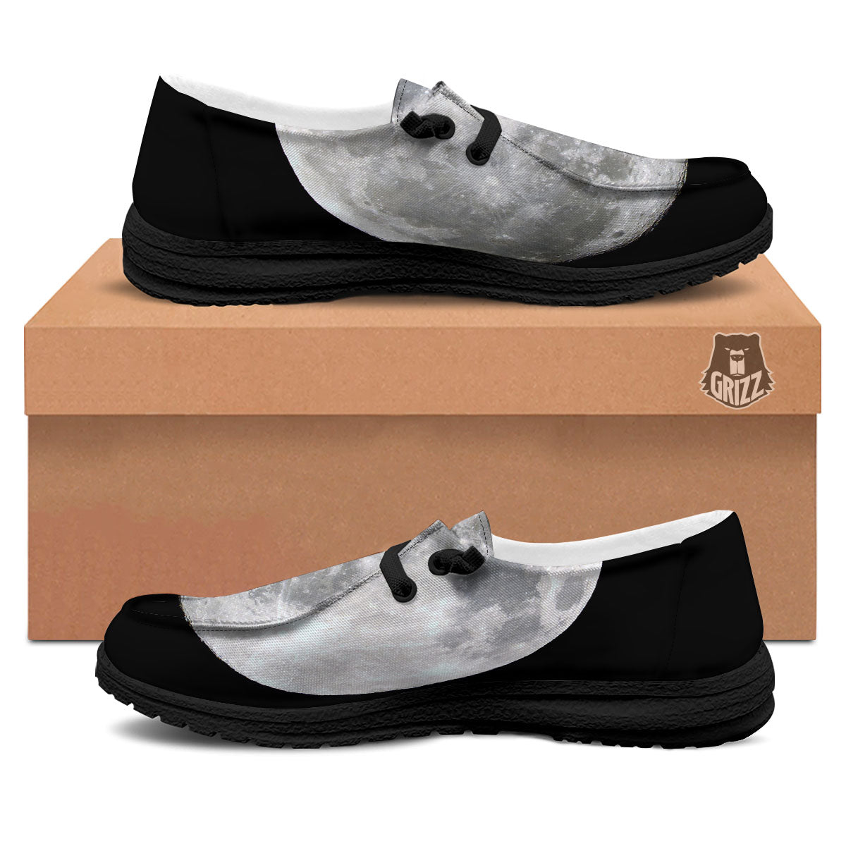 Moonlight White And Black Print Black Loafers-grizzshop