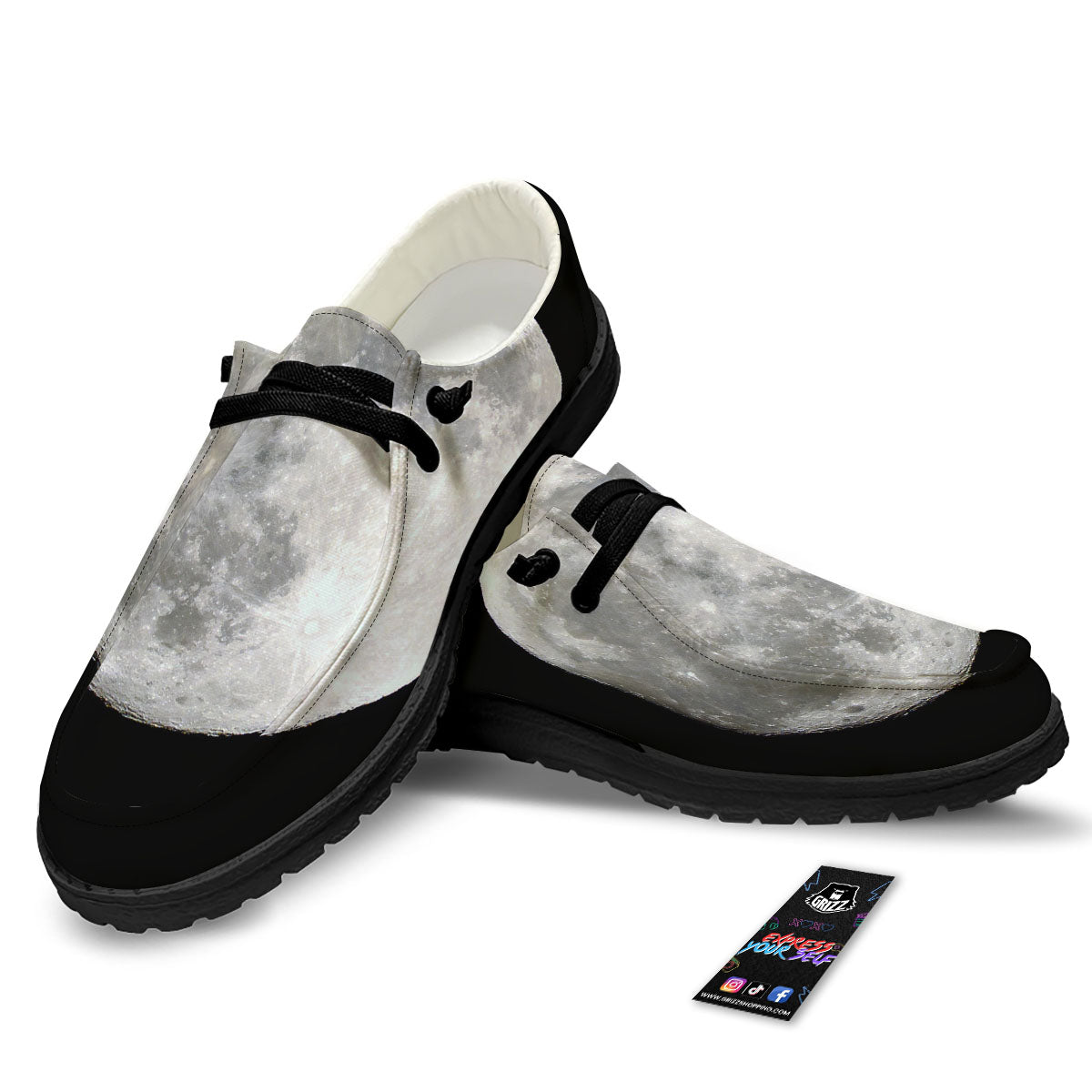 Moonlight White And Black Print Black Loafers-grizzshop