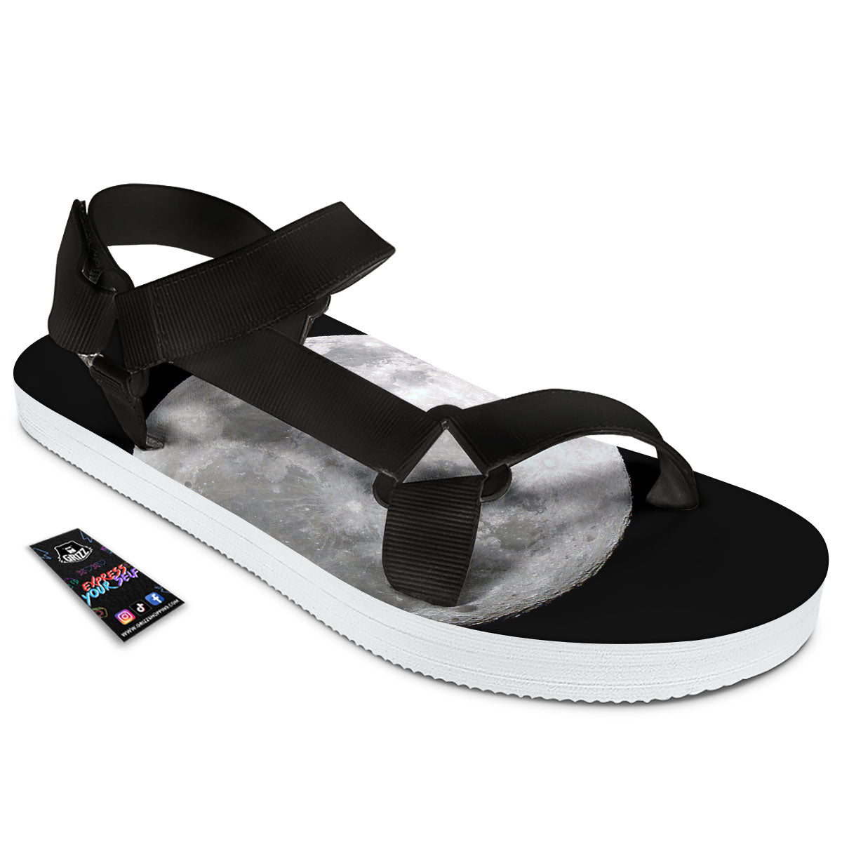 Moonlight White And Black Print Black Open Toe Sandals-grizzshop