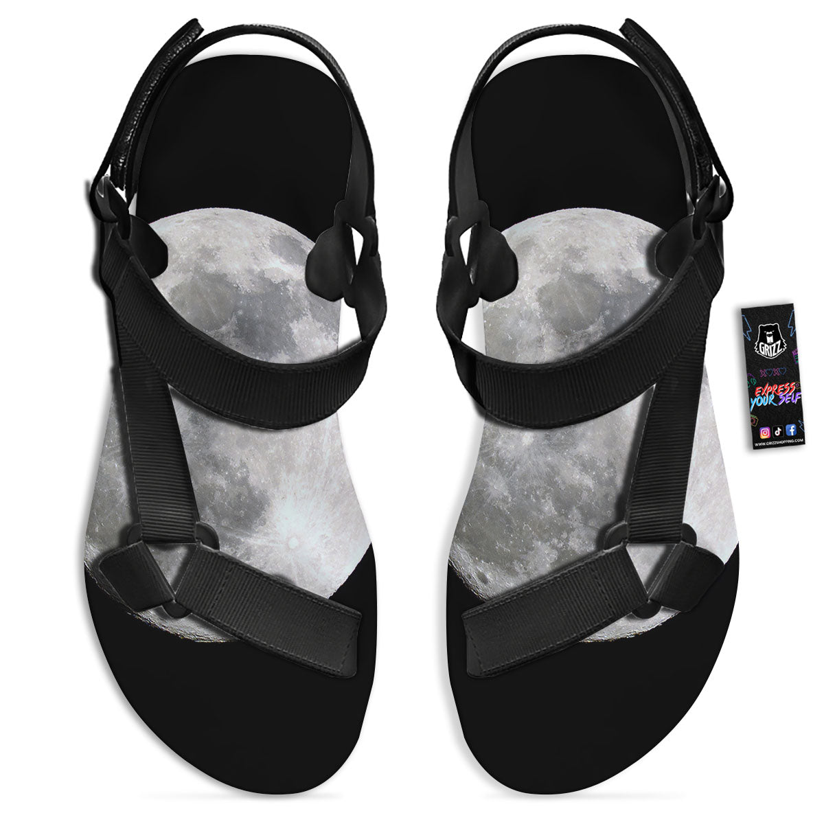 Moonlight White And Black Print Black Open Toe Sandals-grizzshop