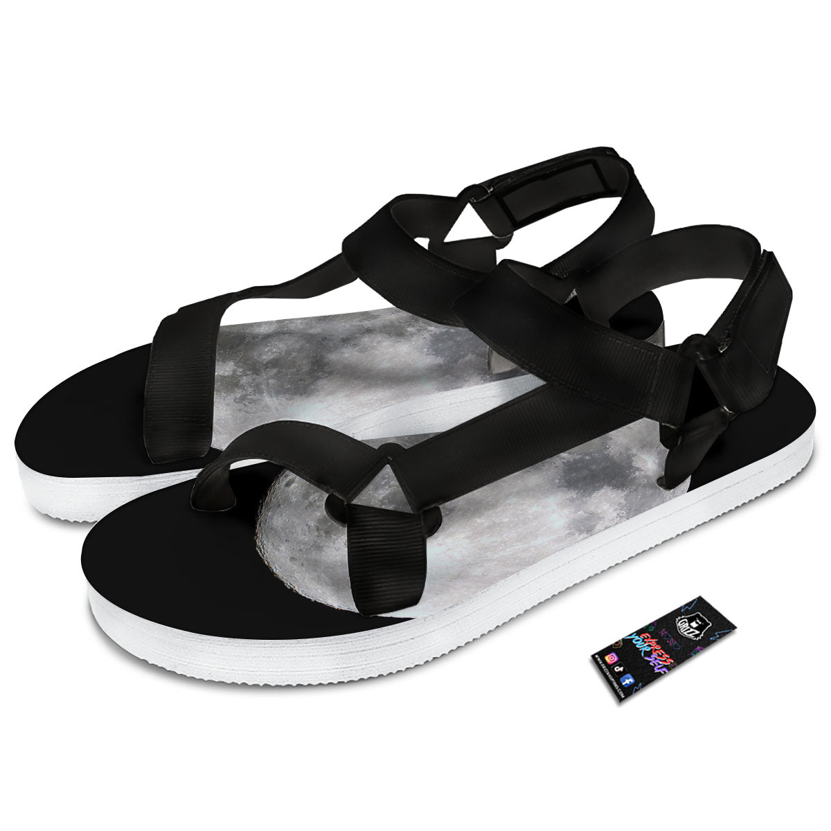 Moonlight White And Black Print Black Open Toe Sandals-grizzshop