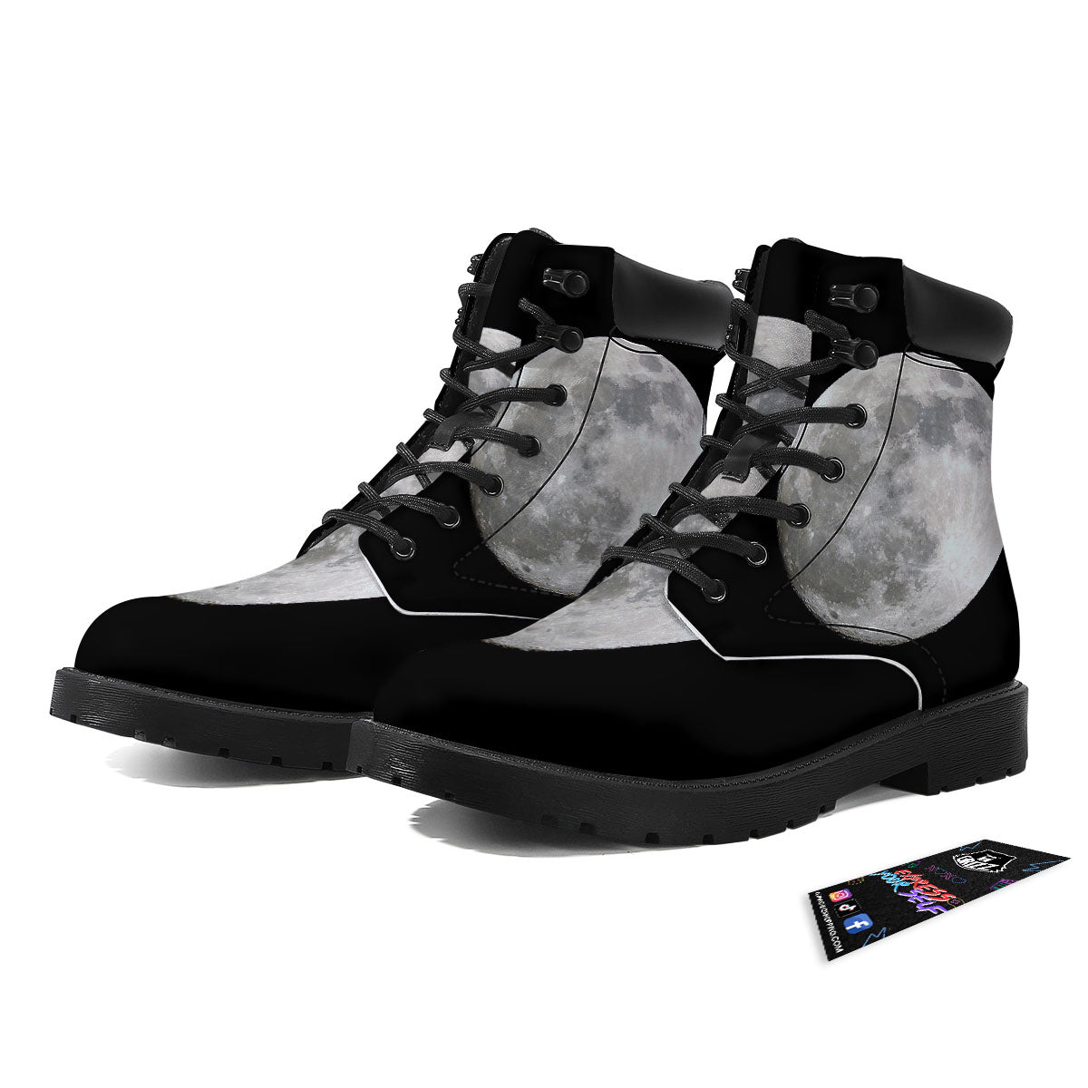Moonlight White And Black Print Boots-grizzshop