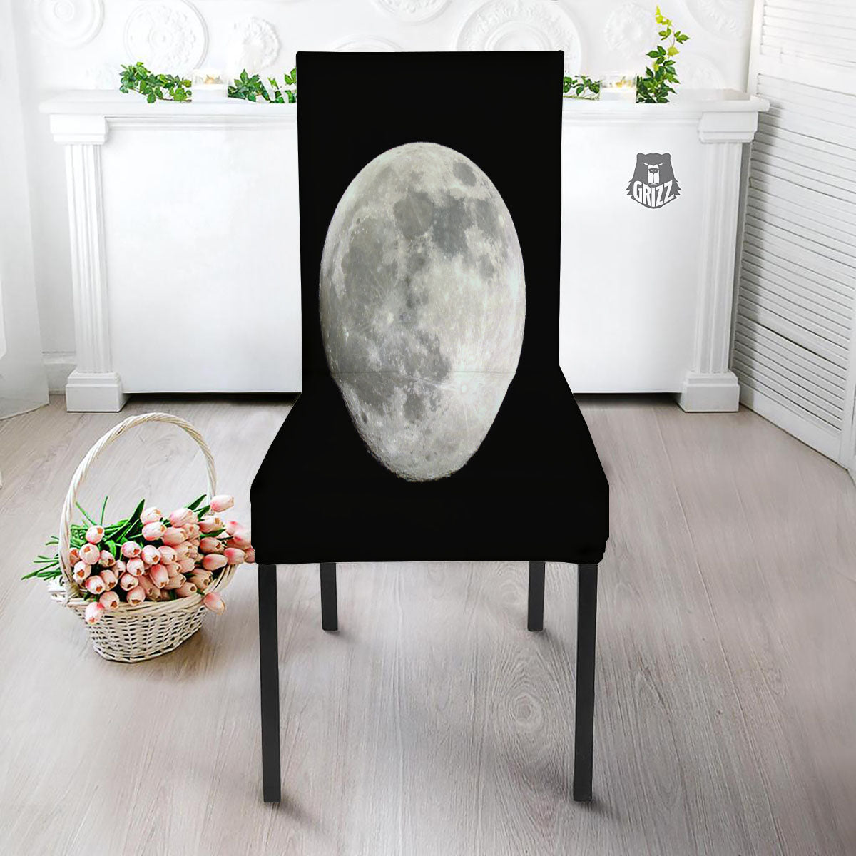 Moonlight White And Black Print Dining Chair Slipcover-grizzshop