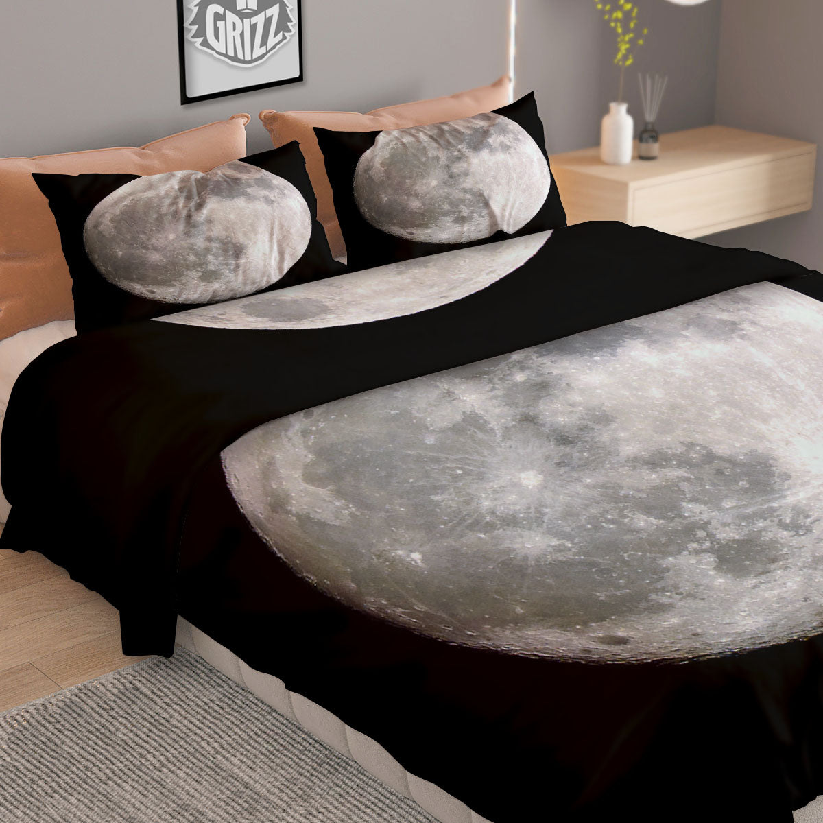 Moonlight White And Black Print Duvet Cover Bedding Set
