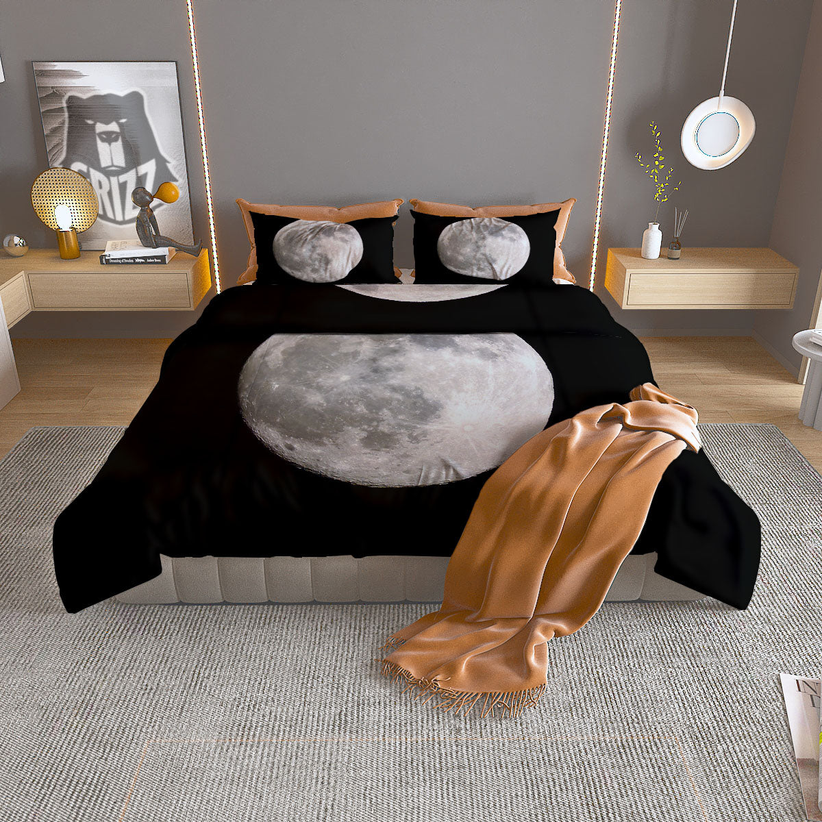 Moonlight White And Black Print Duvet Cover Bedding Set