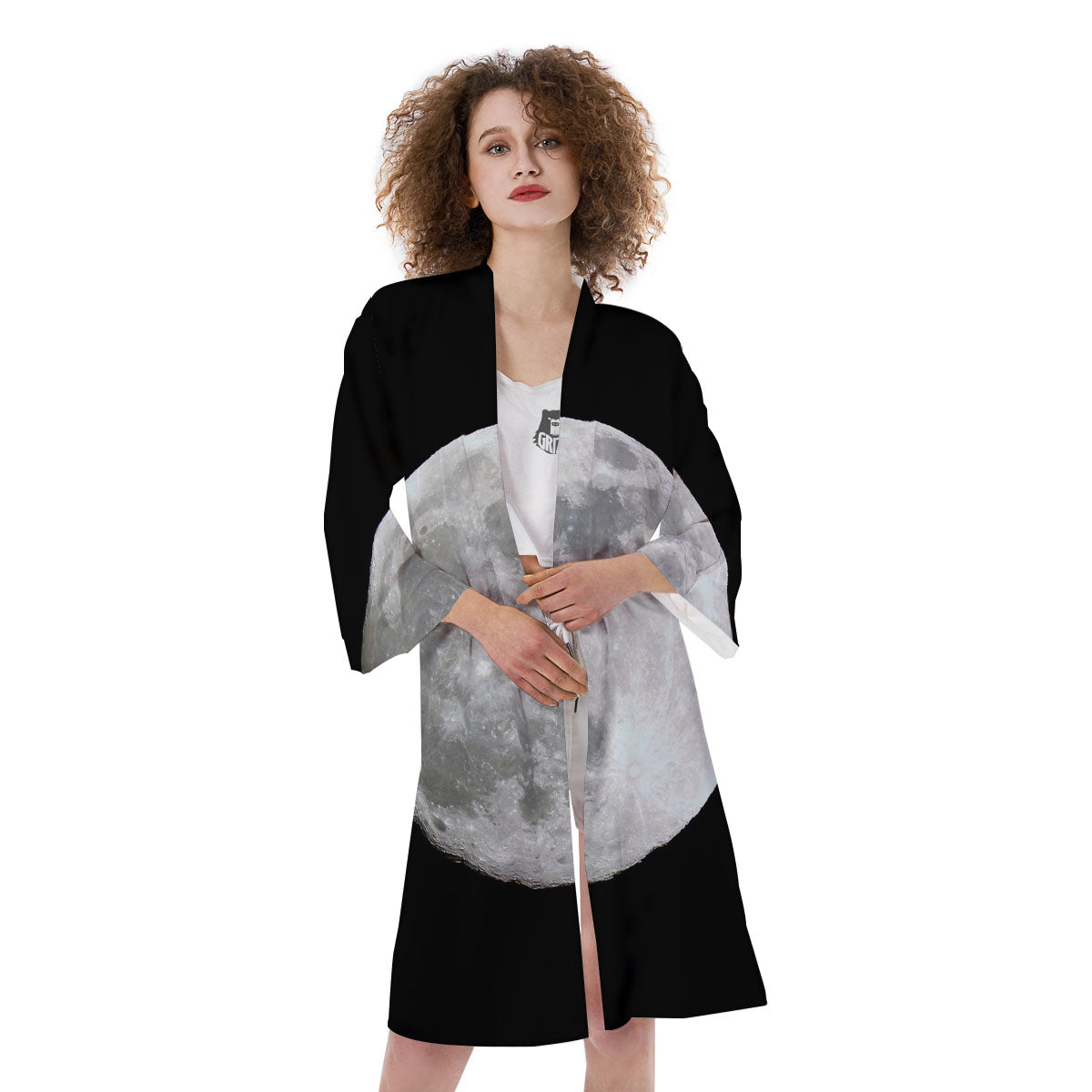 Moonlight White And Black Print Kimono-grizzshop