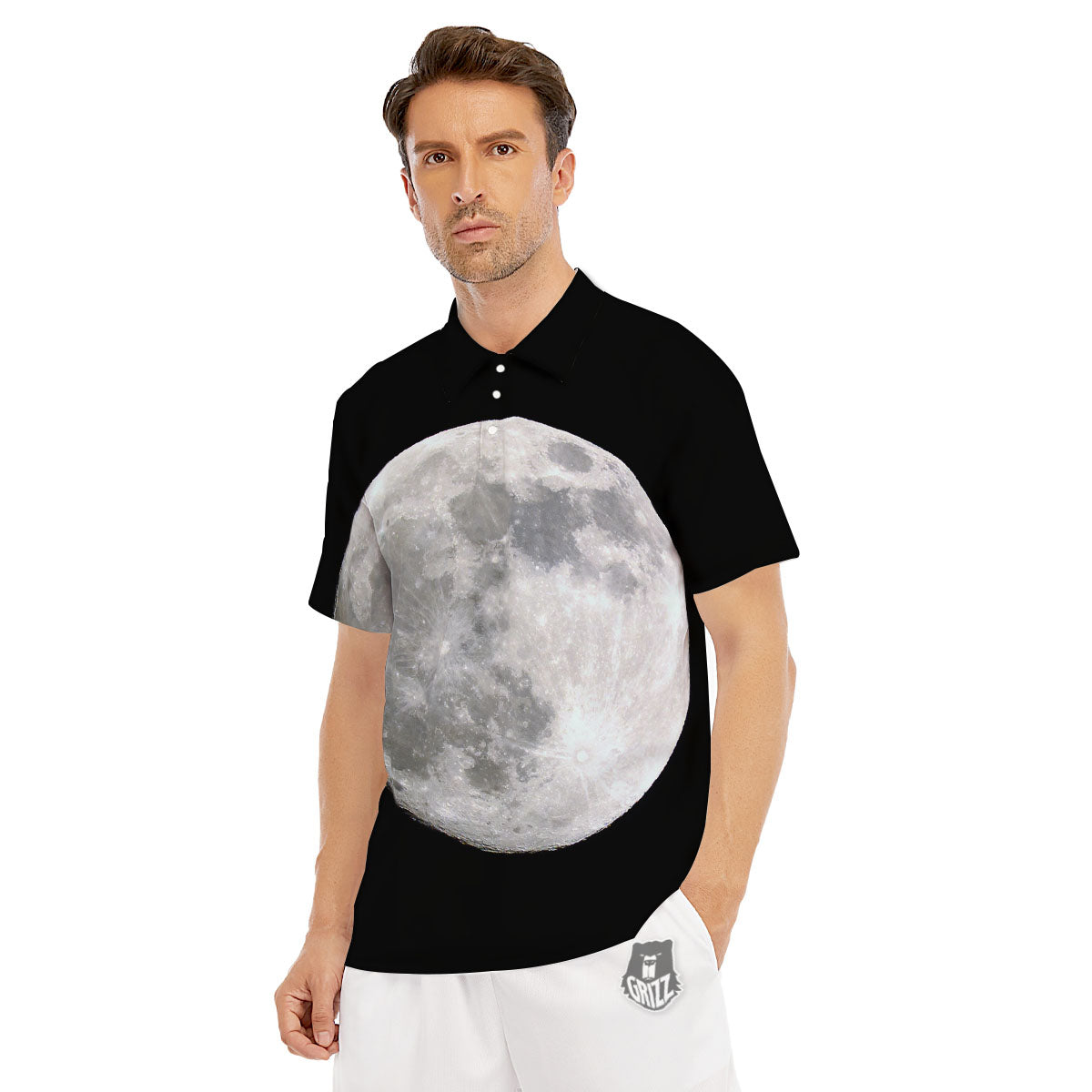 Moonlight White And Black Print Men's Golf Shirts-grizzshop
