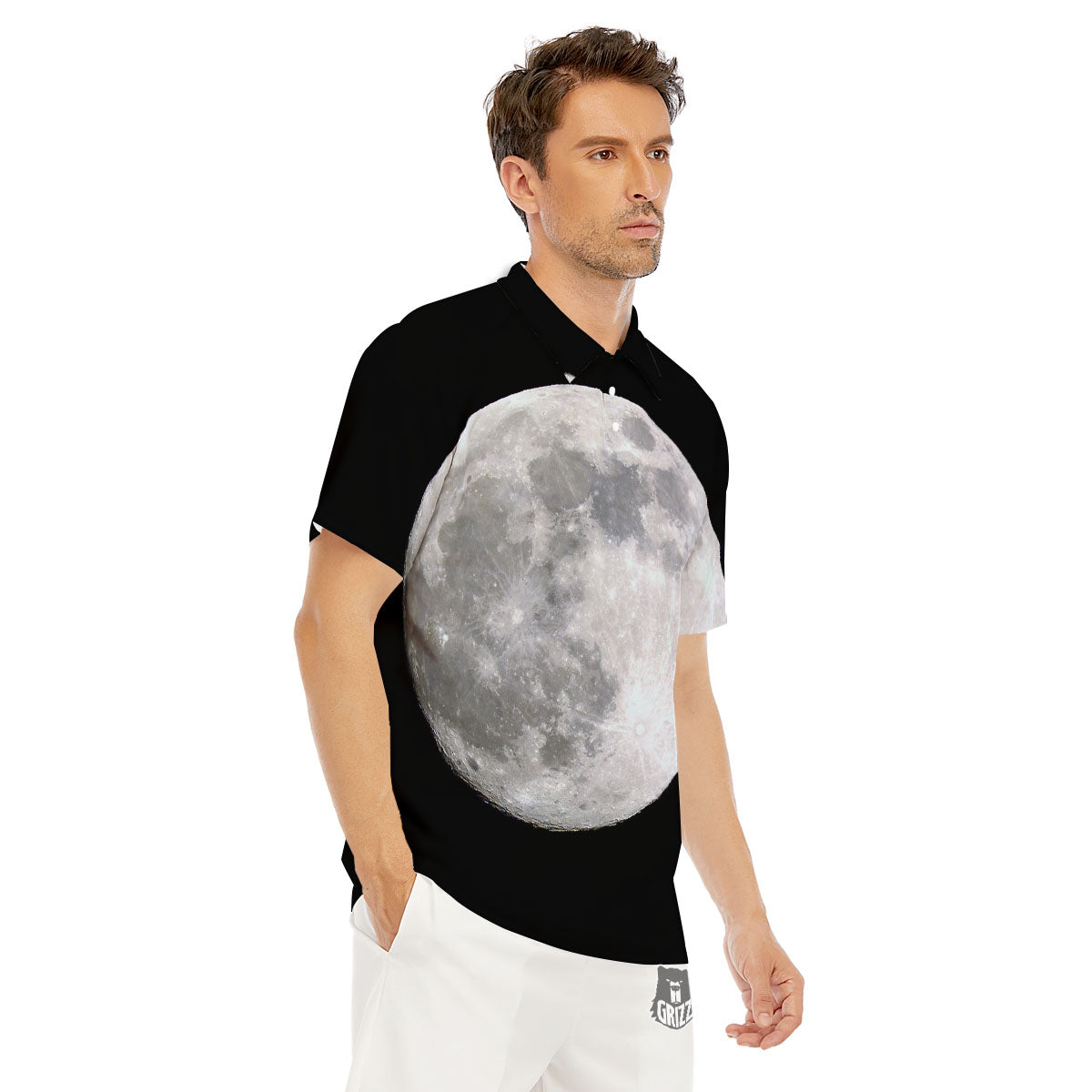 Moonlight White And Black Print Men's Golf Shirts-grizzshop