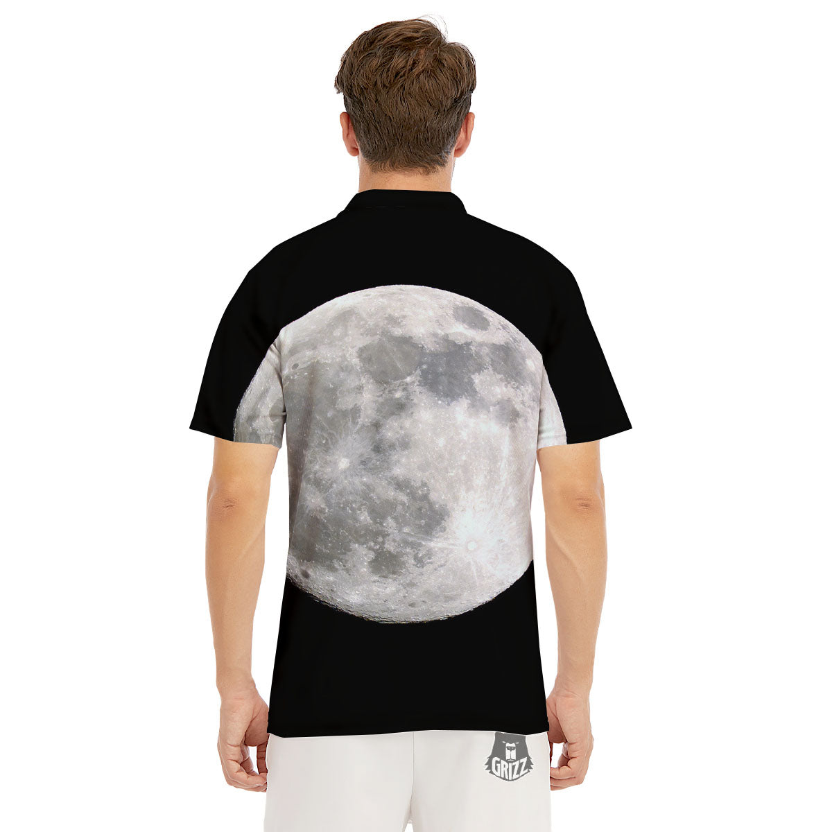 Moonlight White And Black Print Men's Golf Shirts-grizzshop