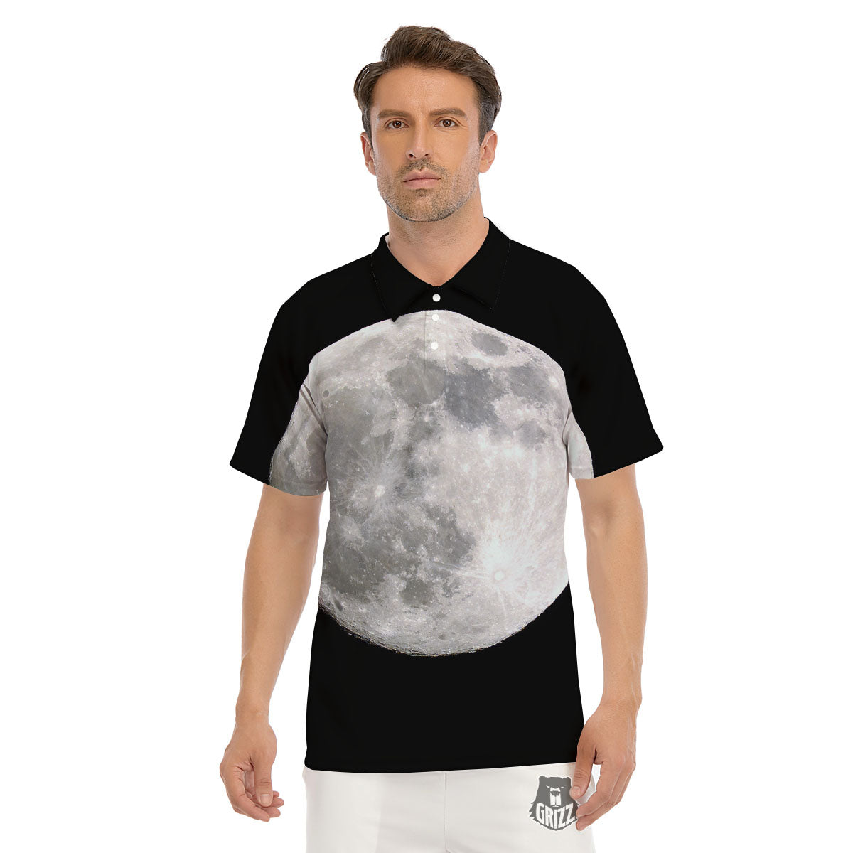 Moonlight White And Black Print Men's Golf Shirts-grizzshop