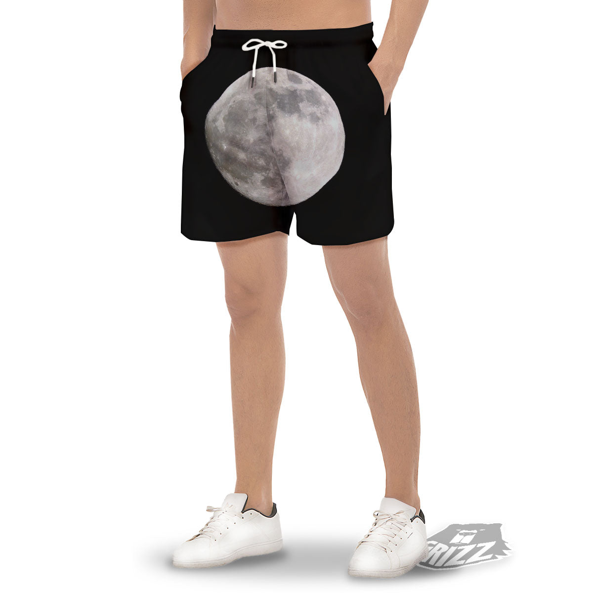 Moonlight White And Black Print Men's Gym Shorts-grizzshop