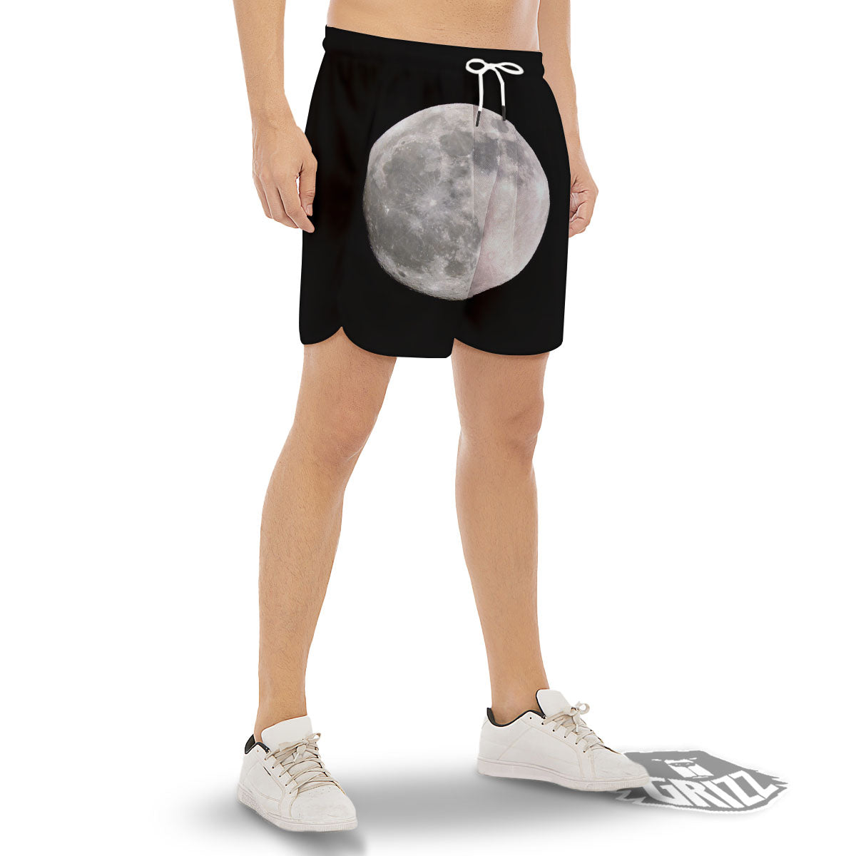Moonlight White And Black Print Men's Gym Shorts-grizzshop