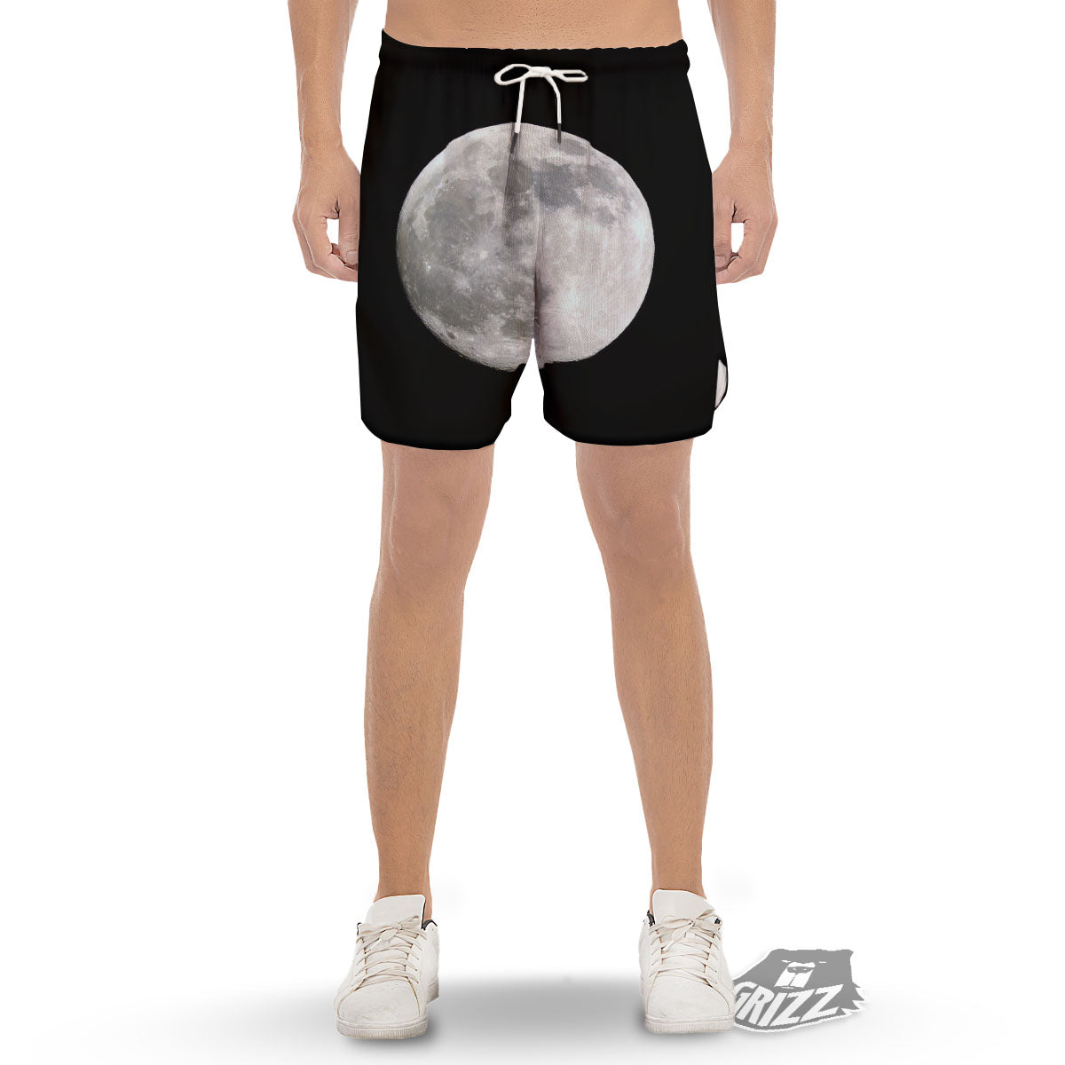 Moonlight White And Black Print Men's Gym Shorts-grizzshop