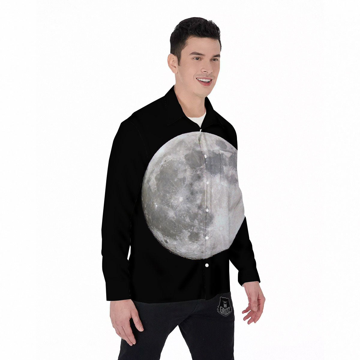 Moonlight White And Black Print Men's Long Sleeve Shirts-grizzshop