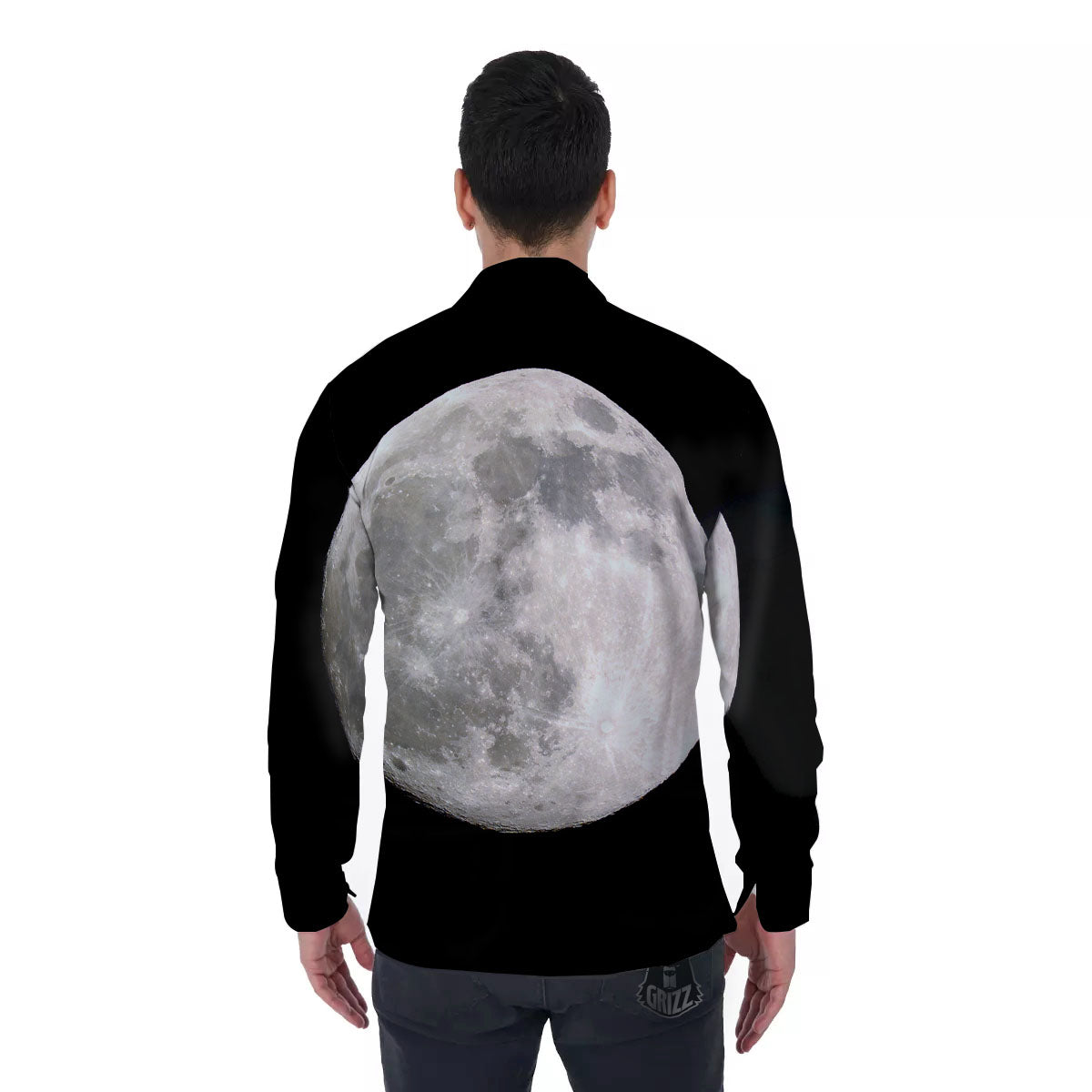 Moonlight White And Black Print Men's Long Sleeve Shirts-grizzshop