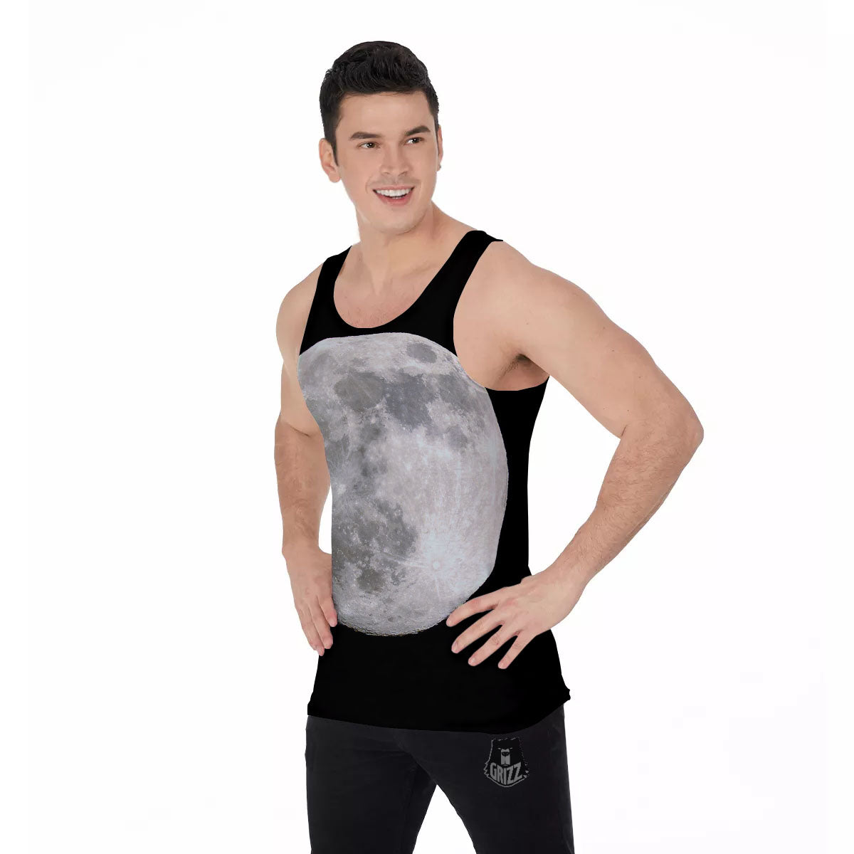 Moonlight White And Black Print Men's Tank Top-grizzshop